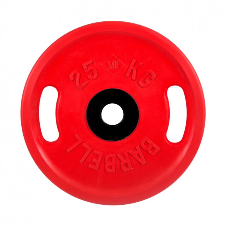 Диск обрезиненный, цветной, евро - классик с ручками, 25 кг MB Barbell MB-PltCS-25
