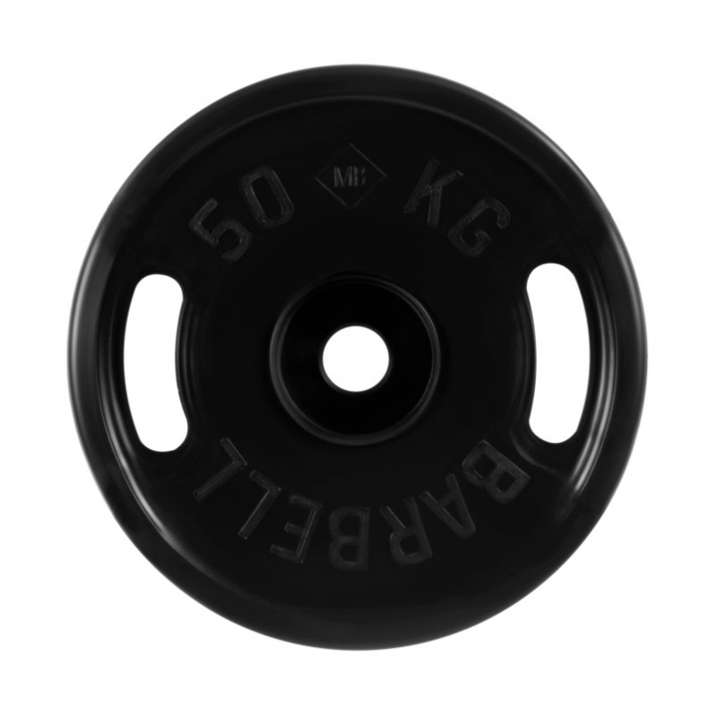 Диск обрезиненный, черный, евро-классик с ручками, 50 кг MB Barbell МВ-PltBS-50
